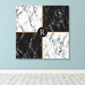 Zwart Wit Check Canvas Print met uw brief (Insitu (Houten vloer))