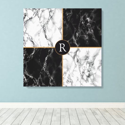 Zwart Wit Check Canvas Print met uw brief (Insitu (Houten vloer))