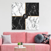 Zwart Wit Check Canvas Print met uw brief (Insitu (Woonkamer))