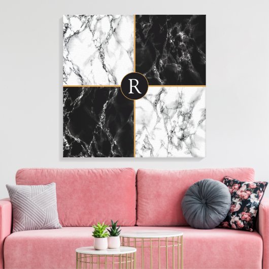 Zwart Wit Check Canvas Print met uw brief (Insitu (Woonkamer))