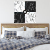 Zwart Wit Check Canvas Print met uw brief (Insitu (Slaapkamer))