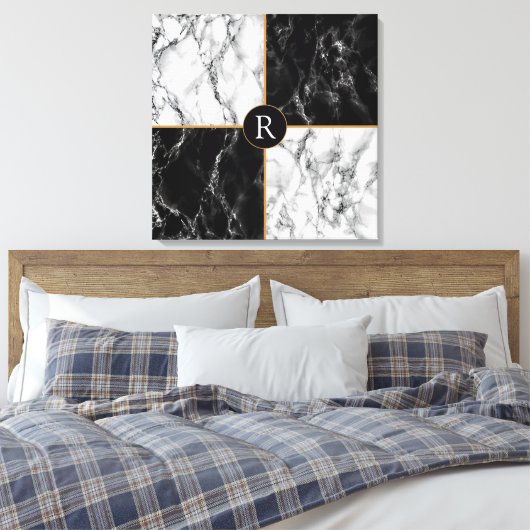 Zwart Wit Check Canvas Print met uw brief (Insitu (Slaapkamer))