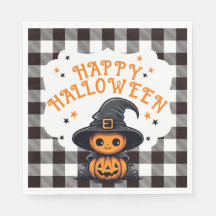 Zwart-wit Check Gingham Halloween Servet