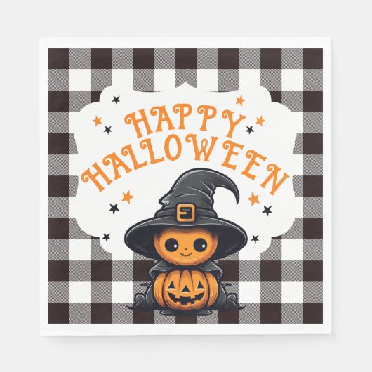 Zwart-wit Check Gingham Halloween Servet (Voorkant)