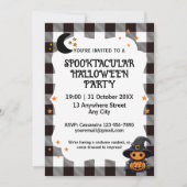 Zwart-wit Check Gingham Halloween uitnodiging (Voorkant)