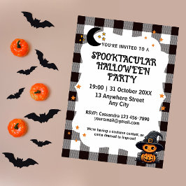 Zwart-wit Check Gingham Halloween uitnodiging