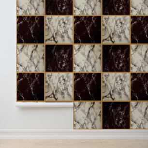 Zwart Wit Check Marble Behang