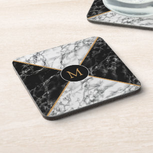 Zwart Wit Check Marmer Custom Letter Onderzetter