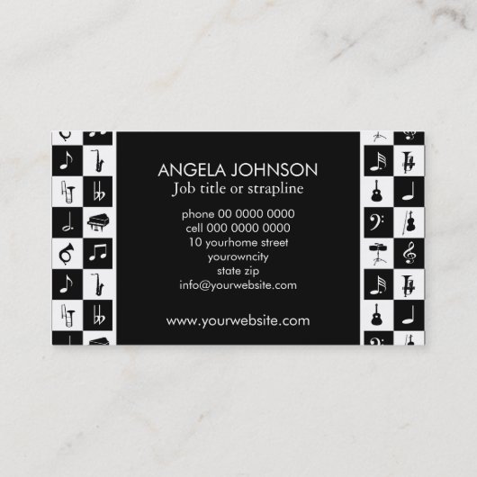 Zwart-wit check muziek Instrumenten Visitekaartje (Achterkant)