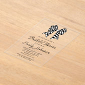 Zwart-wit Checker Bow Vrijgezellenfeest Acryl Uitnodigingen (Laagn)