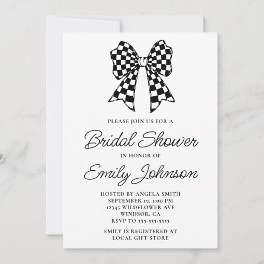 Zwart-wit Checker Bow Vrijgezellenfeest Kaart (Voorkant)