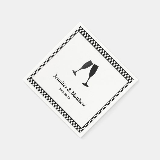 Zwart & Wit Checker Champagne Glas Party Servet (Hoek)
