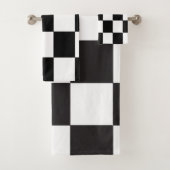 Zwart-wit Checker Patroon Retro Bad Handdoek (Insitu)