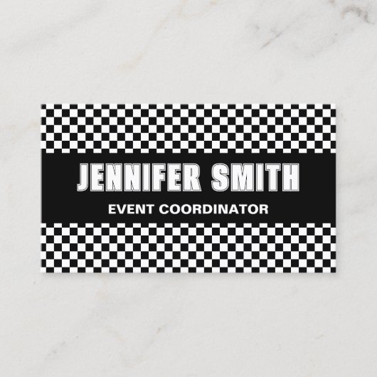 Zwart-wit Checkerboard Bold Minimalist Visitekaartje (Voorkant)