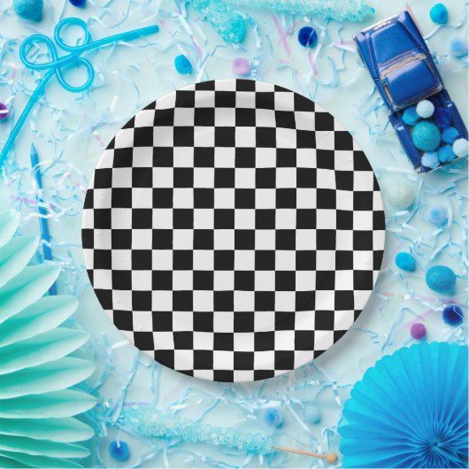 Zwart Wit Checkerboard Checkerboard Checkered Chec Papieren Bordje (Feest)