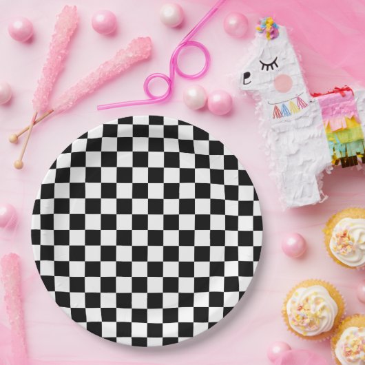 Zwart Wit Checkerboard Checkerboard Checkered Chec Papieren Bordje (Feest)