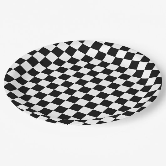 Zwart Wit Checkerboard Checkerboard Checkered Chec Papieren Bordje (Gekanteld)