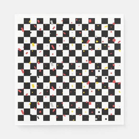Zwart Wit Checkerboard Confetti Patroon Verjaardag Servet (Voorkant)