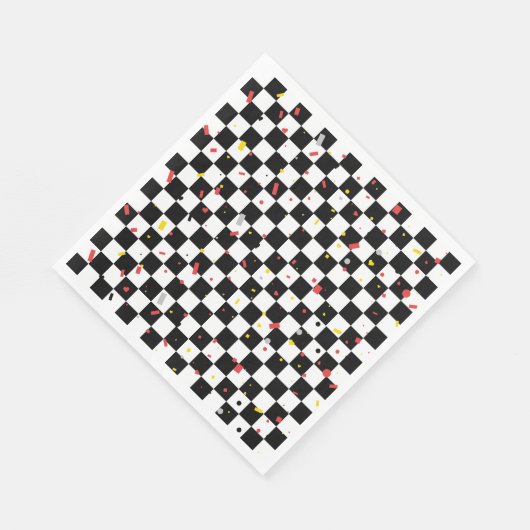 Zwart Wit Checkerboard Confetti Patroon Verjaardag Servet (Hoek)