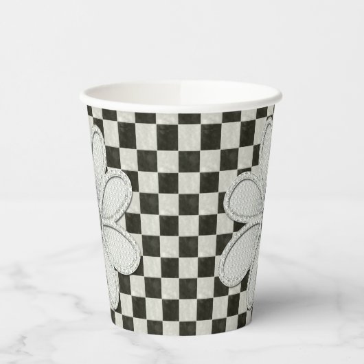 Zwart-wit Checkerboard Daisy Papieren Bekers (Links)