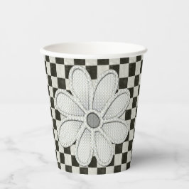 Zwart-wit Checkerboard Daisy Papieren Bekers