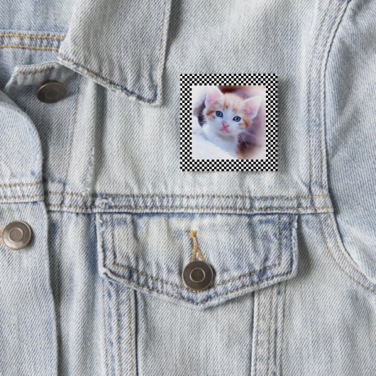 Zwart-wit Checkerboard Foto Lijst Vierkante Button 5,1 Cm (In situ)