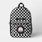 Zwart Wit Checkerboard Patroon Race Car Track Bedrukte Rugzak (Voorkant)