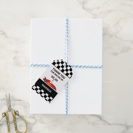 Zwart Wit Checkerboard Patroon Verjaardag Cadeaulabel (Met Touw)