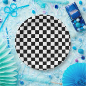 Zwart Wit Checkerboard Patroon Verjaardag Papieren Bordje (Feest)