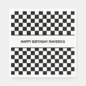 Zwart Wit Checkerboard Patroon Verjaardag Servet (Voorkant)