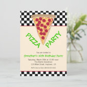 Zwart & Wit Checkerboard Pizza Party Kaart (Staand voorkant)