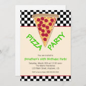 Zwart & Wit Checkerboard Pizza Party Kaart (Voorkant / Achterkant)