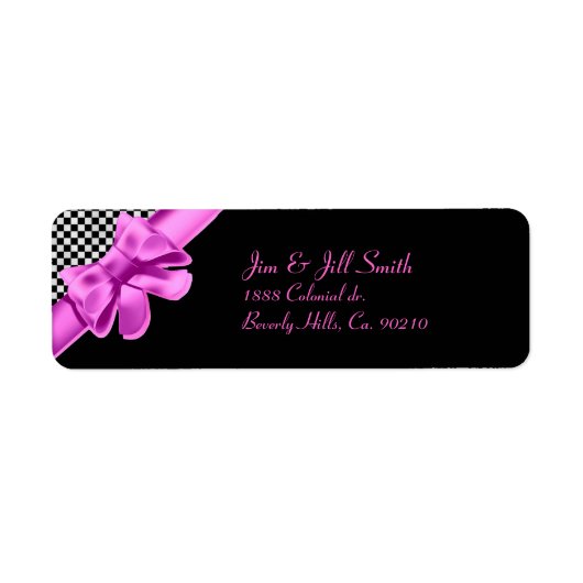 Zwart & Wit Checkerboard Roze Bow Etiket (Voorkant)