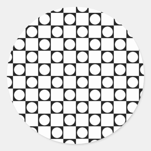 Zwart-wit Checkers & Cirkel Ronde Sticker (Voorkant)