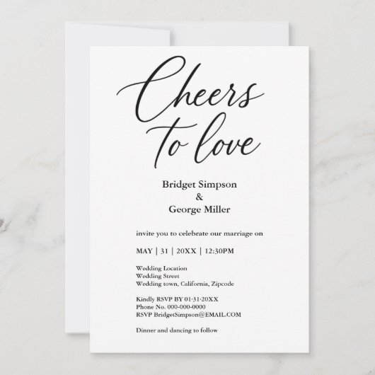 Zwart-wit Cheers to Love Elegant Wedding charme Kaart (Voorkant)