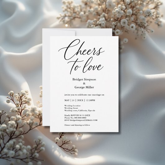 Zwart-wit Cheers to Love Elegant Wedding charme Kaart
