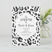 Zwart & Wit Cheetah Luipaard Chic Bruiloft Kaart (Staand voorkant)