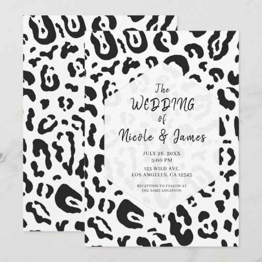 Zwart & Wit Cheetah Luipaard Chic Bruiloft Kaart (Voorkant / Achterkant)