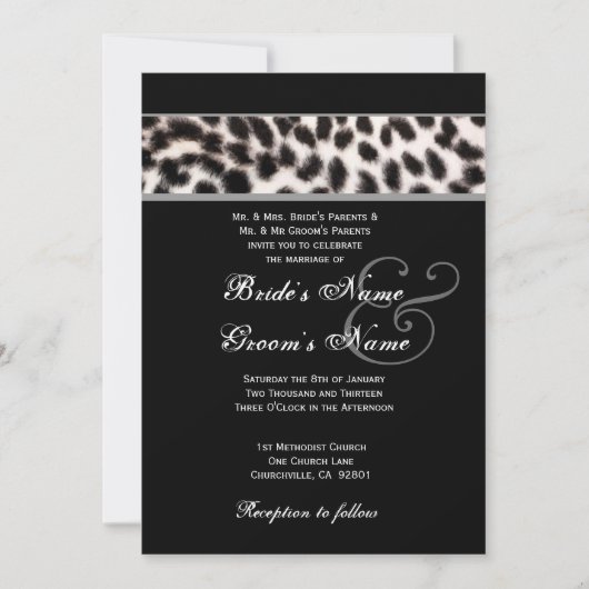 Zwart-wit Cheetah Wedding Metallic Paper Kaart (Voorkant)