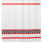 Zwart wit cheque met rode streep douchegordijn (Voorkant)