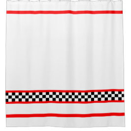Zwart wit cheque met rode streep douchegordijn