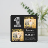 Zwart & Wit Chevron 1e Verjaardag Fotokaarten Kaart (Staand voorkant)