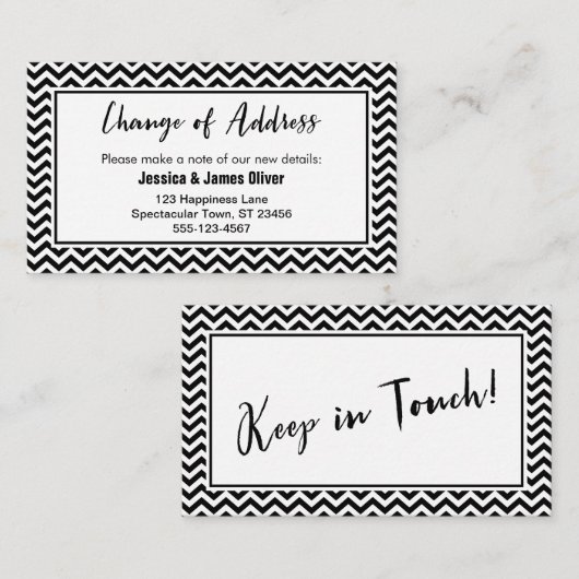 Zwart-wit Chevron "adreswijziging" Kaart Visitekaartje (Voorkant / Achterkant)