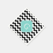 Zwart wit Chevron Aqua Quatrefoil Monogram Servet (Hoek)