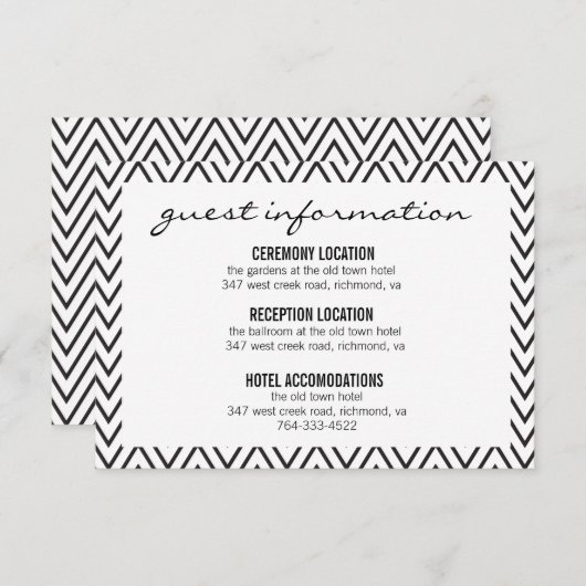 Zwart-wit Chevron bruiloft informatie Kaart (Voorkant / Achterkant)