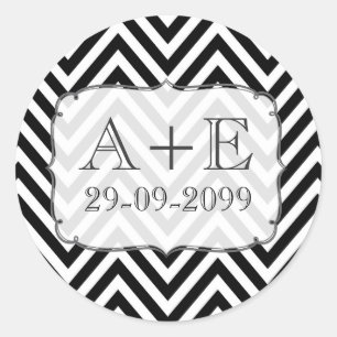 Zwart & Wit Chevron Bruiloft Monogram Sticker