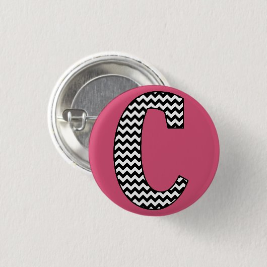 Zwart-wit Chevron "C" Monogram Ronde Button (Voorkant /achterkant)