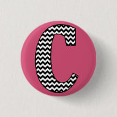 Zwart-wit Chevron "C" Monogram Ronde Button (Voorkant)