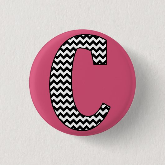 Zwart-wit Chevron "C" Monogram Ronde Button (Voorkant)
