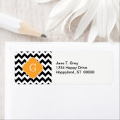 Zwart wit Chevron Cantaloupe Quatrefoil Monogram Etiket (Insitu)